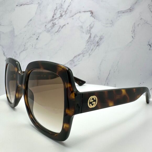New GUCCI Sunglasses Brown Black Tortoise Square Women\'s Gold GG Logo Oversized main image 15